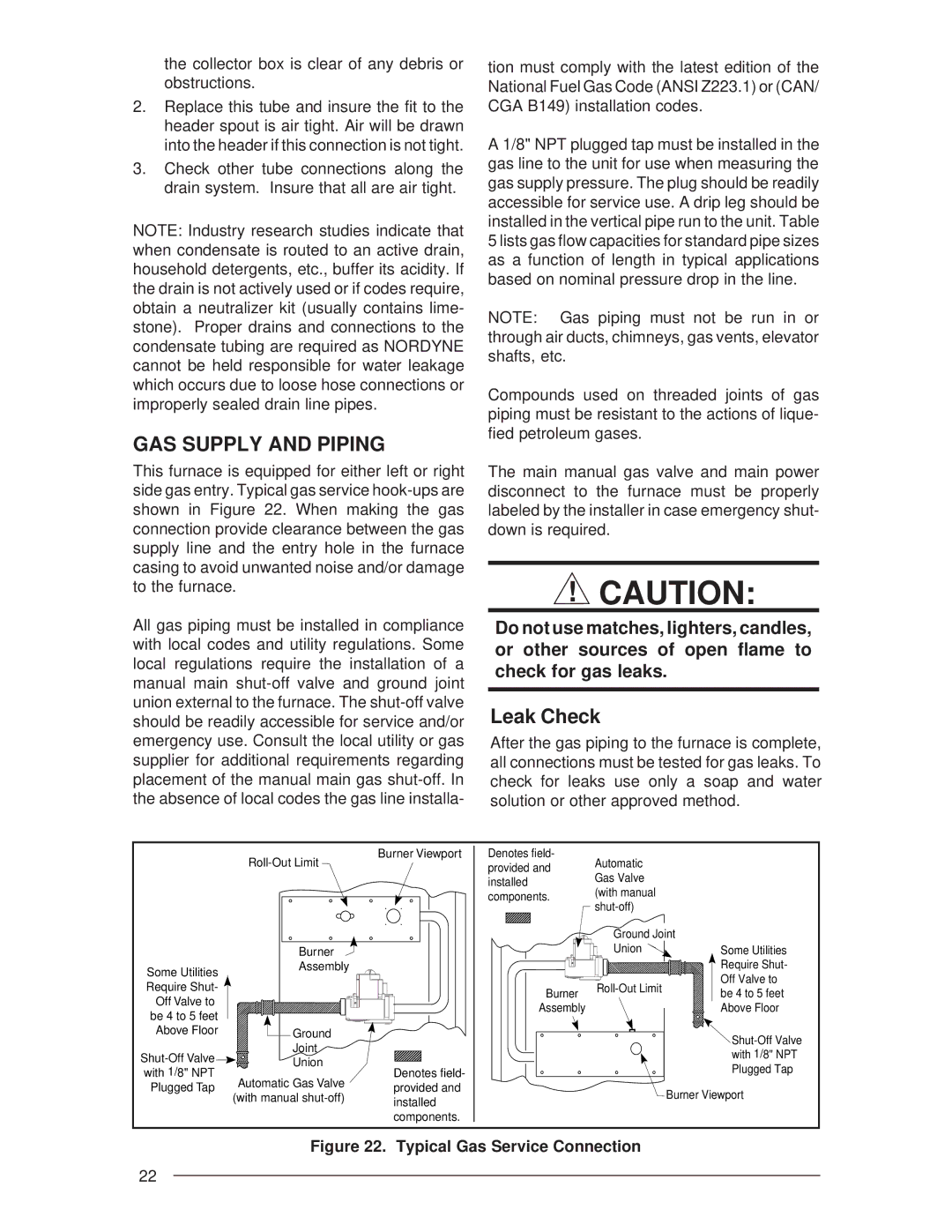 Nordyne G6RC 90+, G6RL 90+, G6RD 93+ installation instructions GAS Supply and Piping, Leak Check 