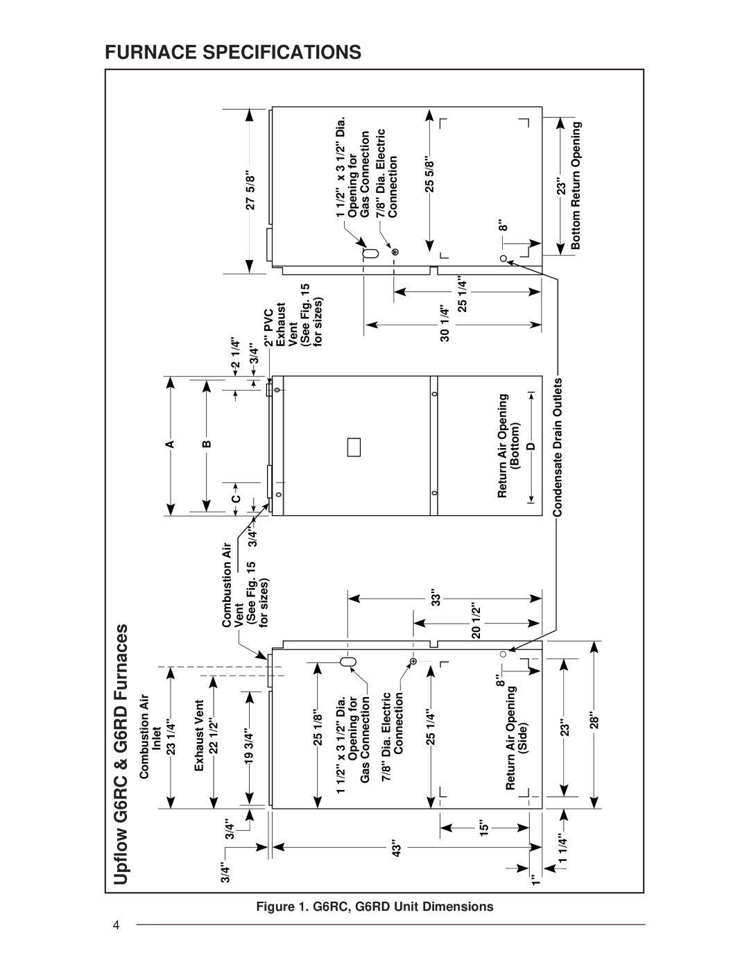 Nordyne G6RC 90+, G6RL 90+, G6RD 93+ installation instructions Upflow G6RC & G6RD Furnaces, Dimensions 