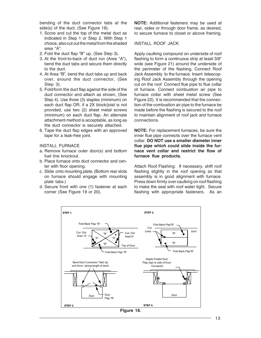 Nordyne M1B, M1G, M1S, M1M owner manual Install Furnace, Install Roof Jack 