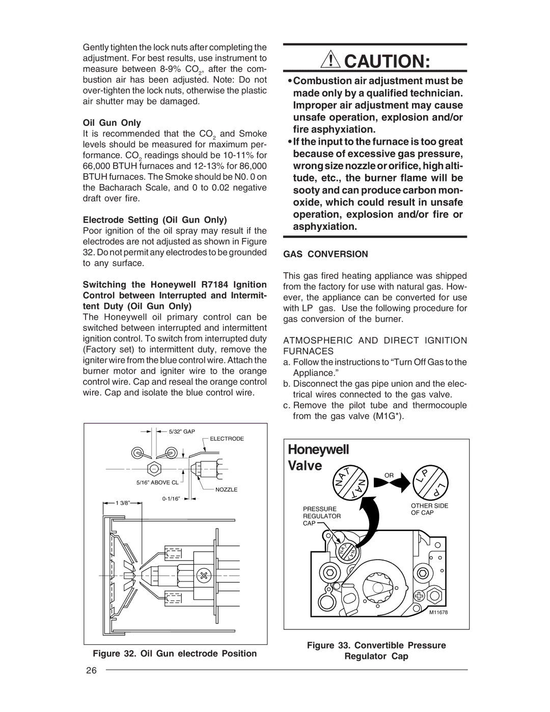 Nordyne M1S, M1G, M1B, M1M Electrode Setting Oil Gun Only, GAS Conversion, Atmospheric and Direct Ignition Furnaces 