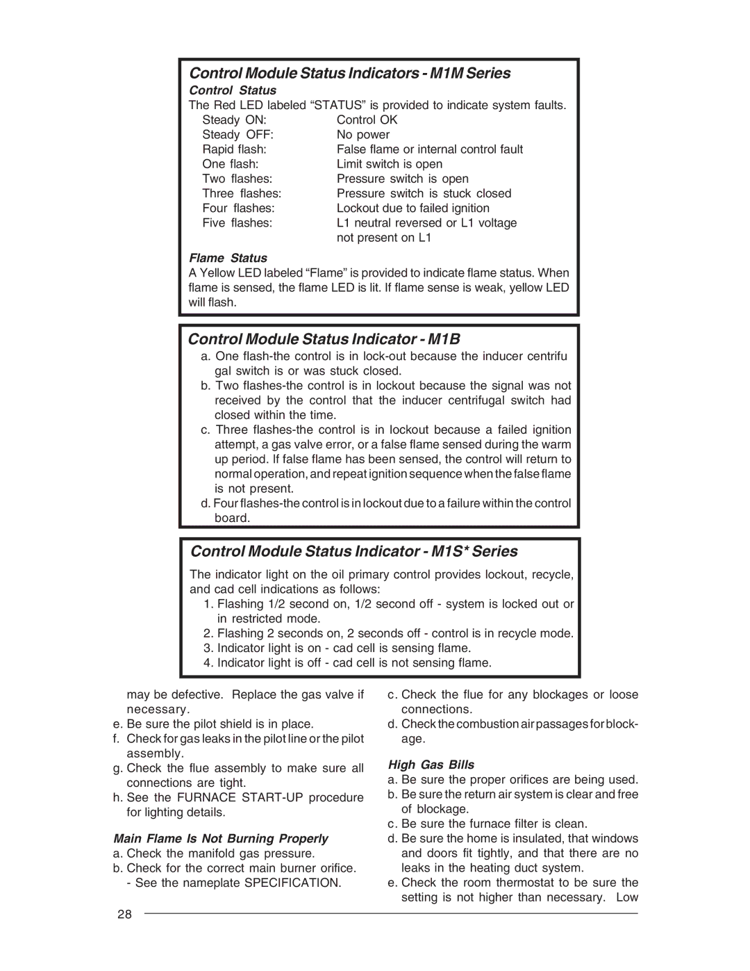 Nordyne M1G, M1B, M1S owner manual Control Module Status Indicators M1M Series 