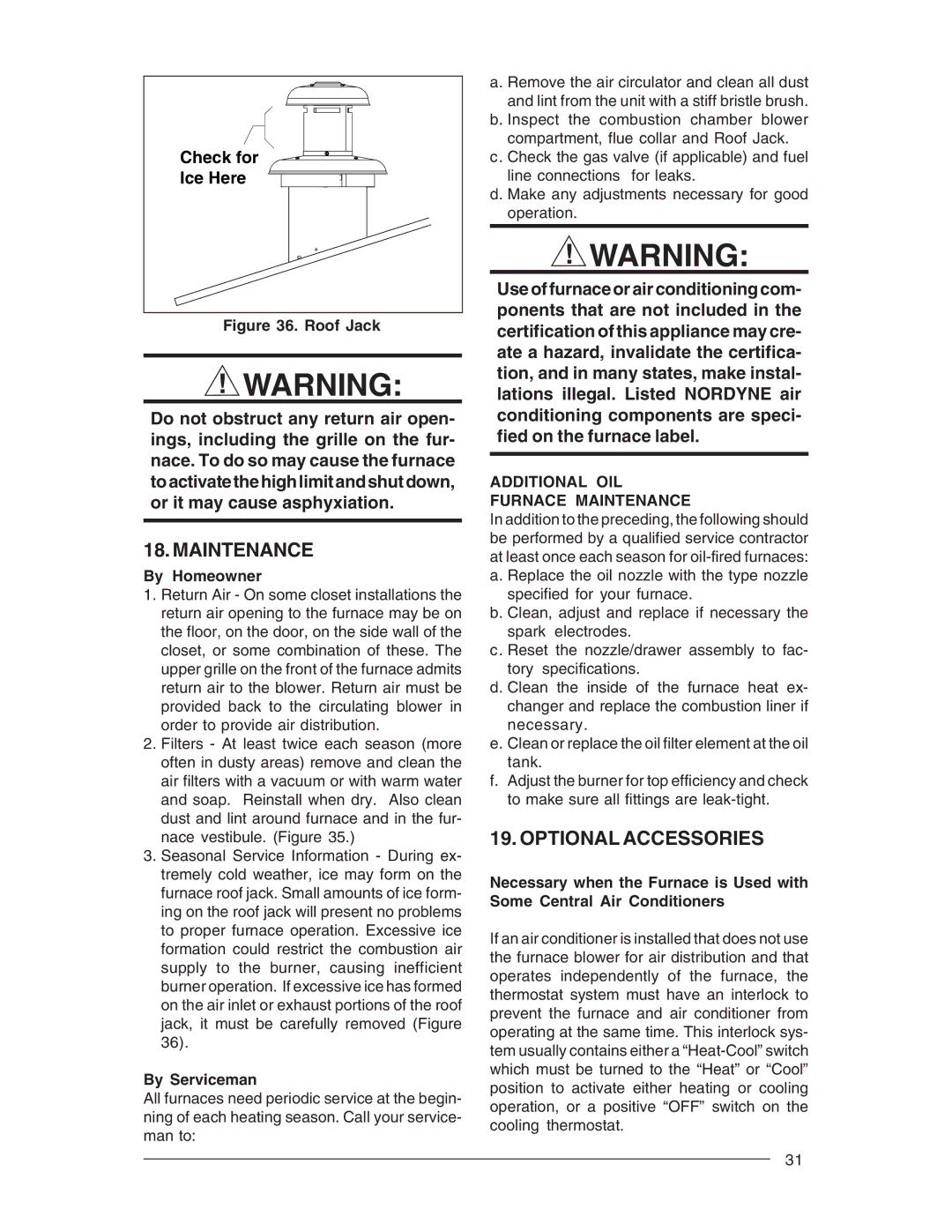 Nordyne M1M, M1G, M1B, M1S Optional Accessories, By Homeowner, By Serviceman, Additional OIL Furnace Maintenance 