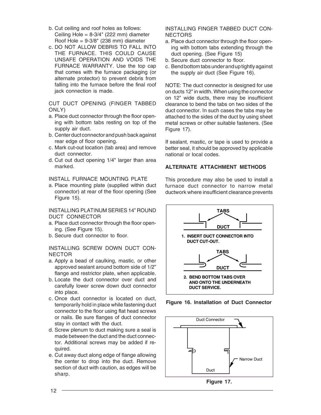 Nordyne M1G, M1B, M1S, M1M owner manual Alternate Attachment Methods 