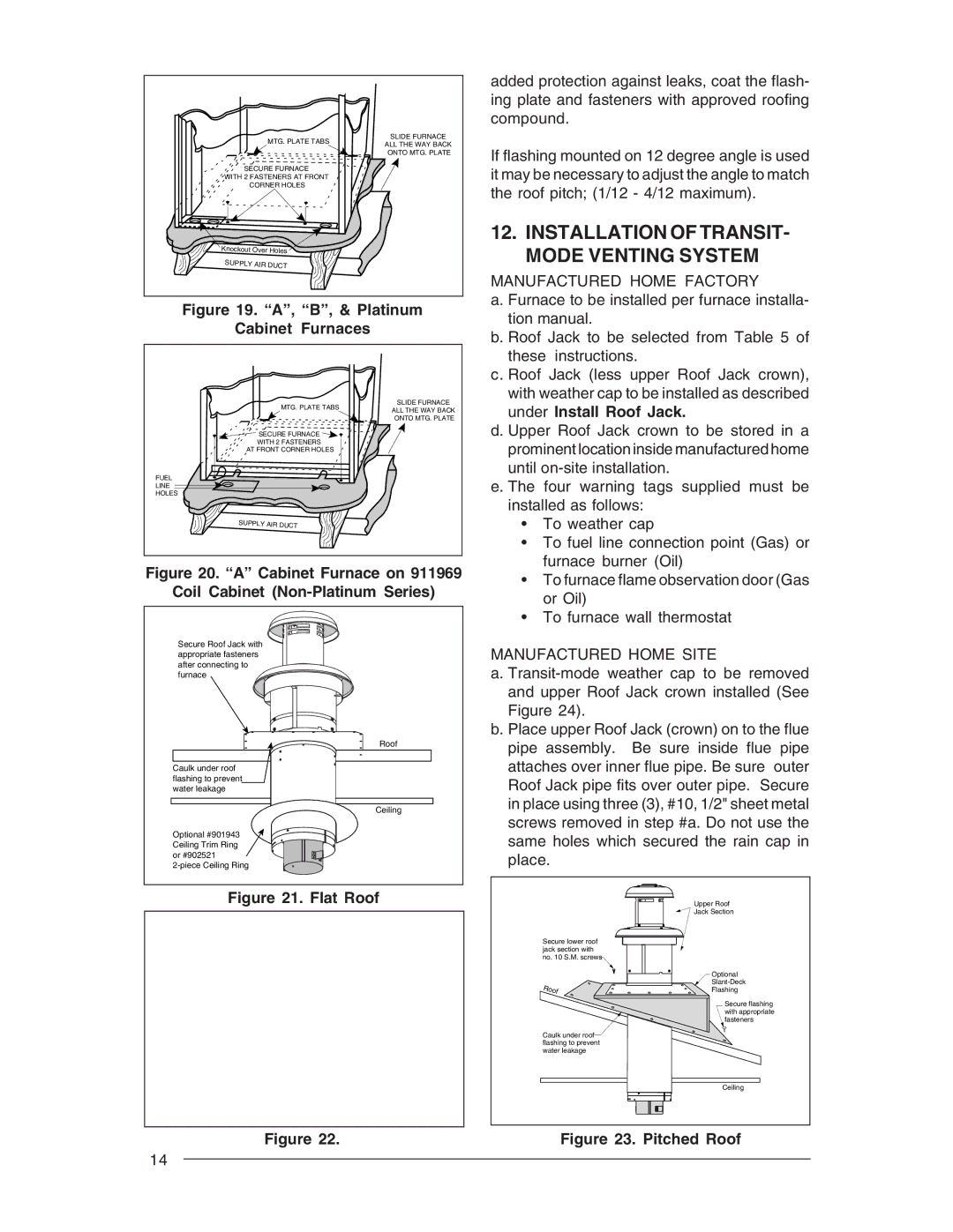 Nordyne M1S, M1G, M1B, M1M Installation of TRANSIT- Mode Venting System, Manufactured Home Factory, Manufactured Home Site 