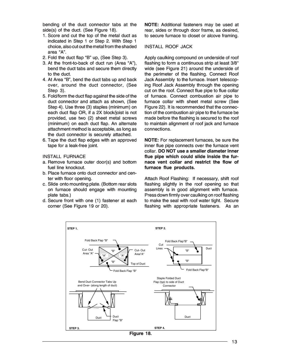 Nordyne M1B, M1G, M1S, M1M owner manual Fold the duct flap “B” up, See Step 