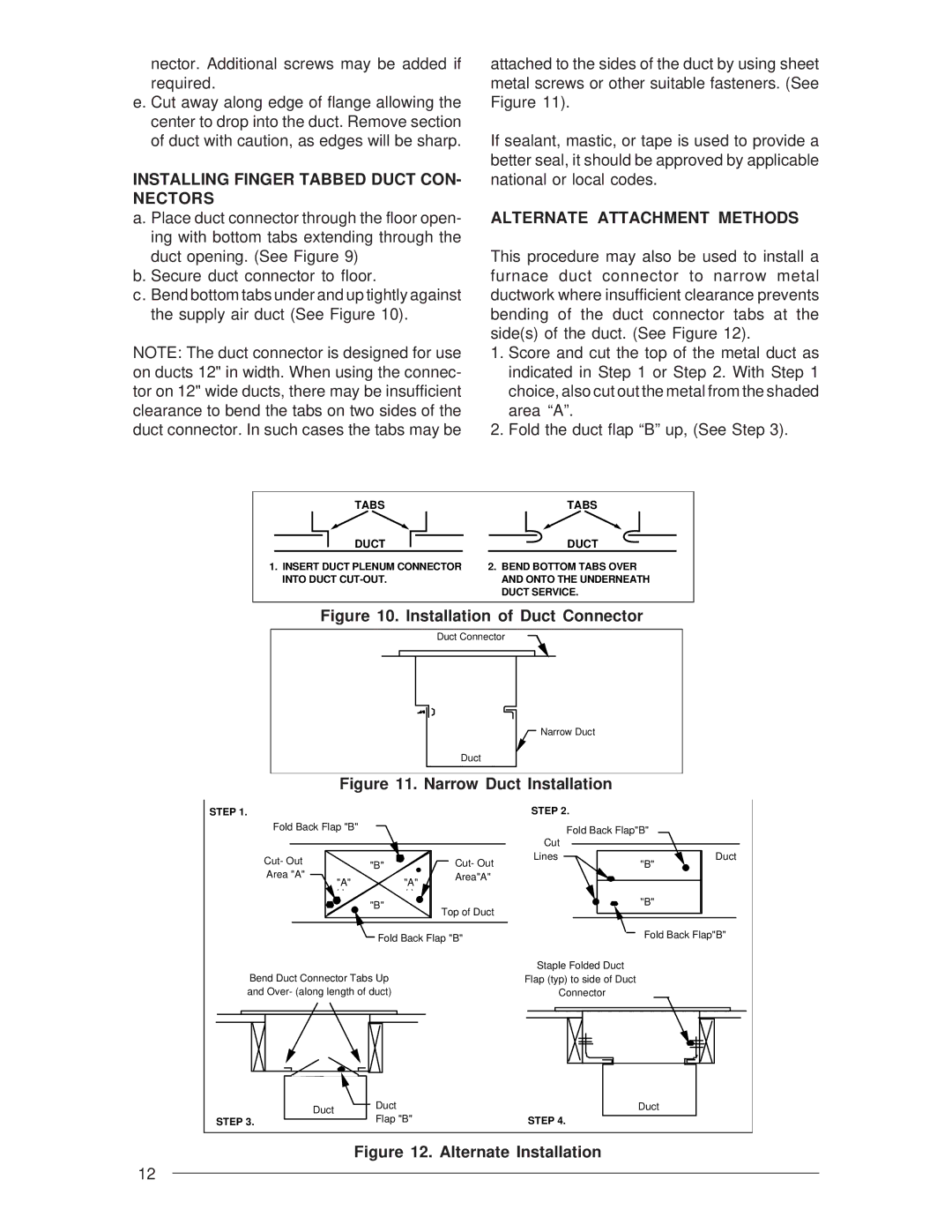 Nordyne M3RL Series installation instructions Installing Finger Tabbed Duct CON- Nectors, Alternate Attachment Methods 