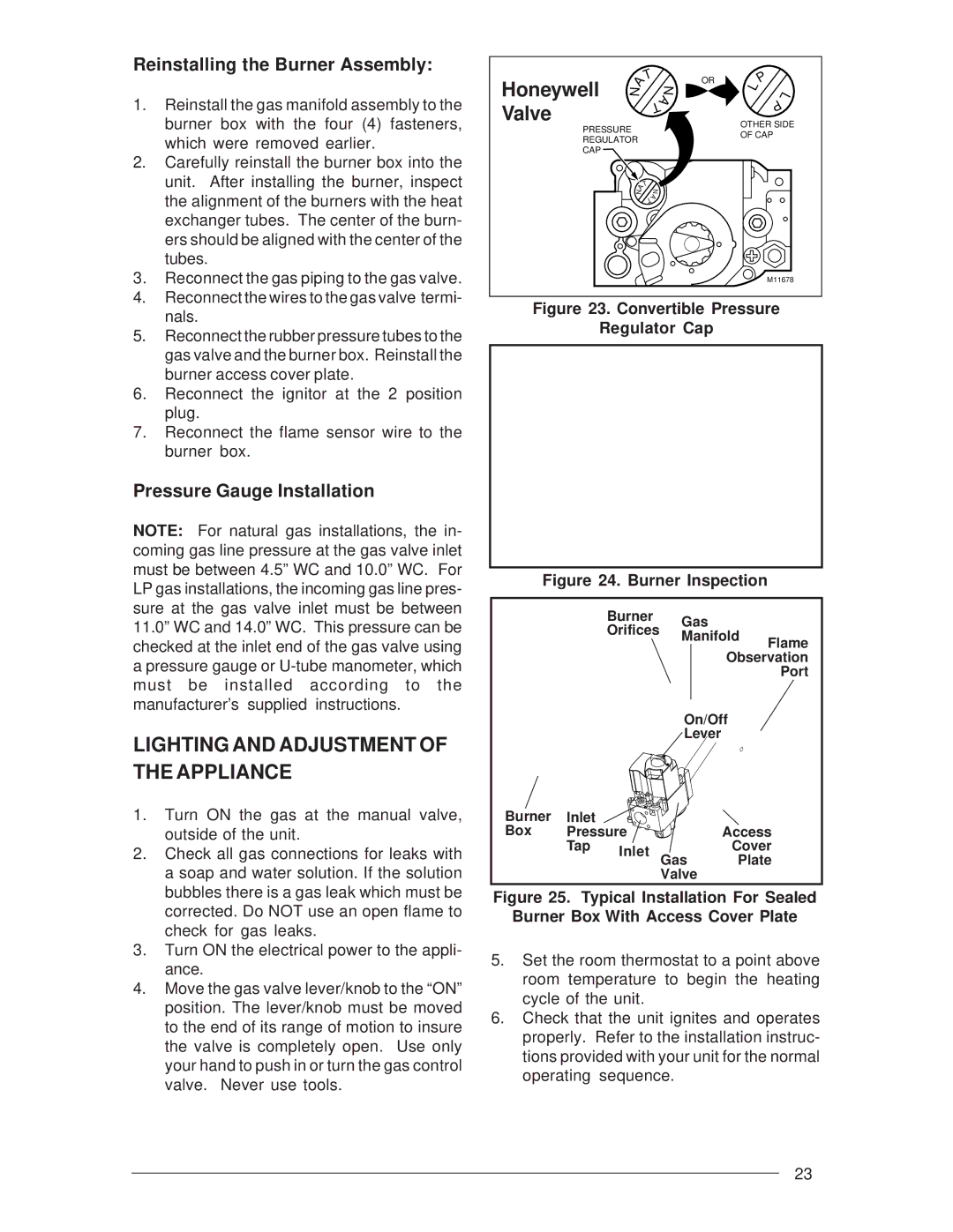 Nordyne M3RL Series installation instructions Lighting and Adjustment of the Appliance, Convertible Pressure Regulator Cap 