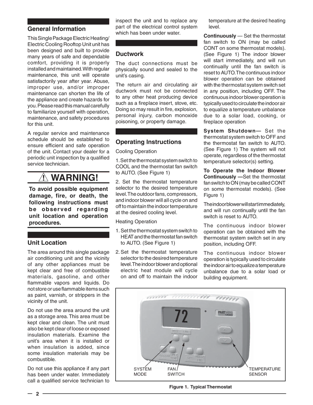 Nordyne P6SP Series manual General Information, Unit Location, Ductwork, Operating Instructions 