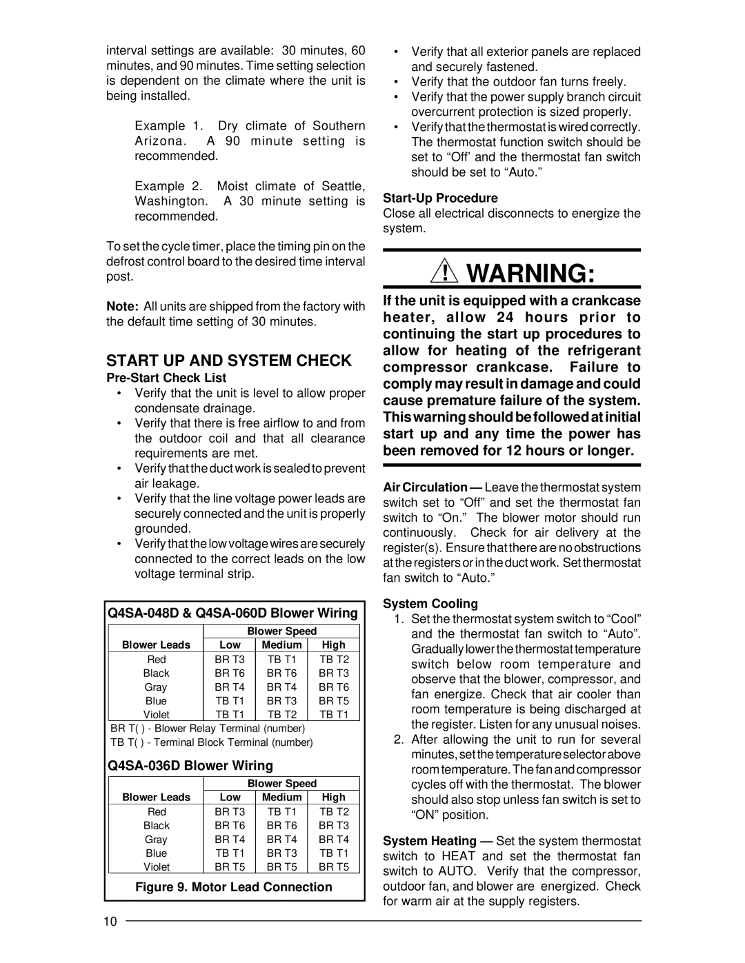 Nordyne Q4 Series Start UP and System Check, Pre-Start Check List, Start-Up Procedure, System Cooling 