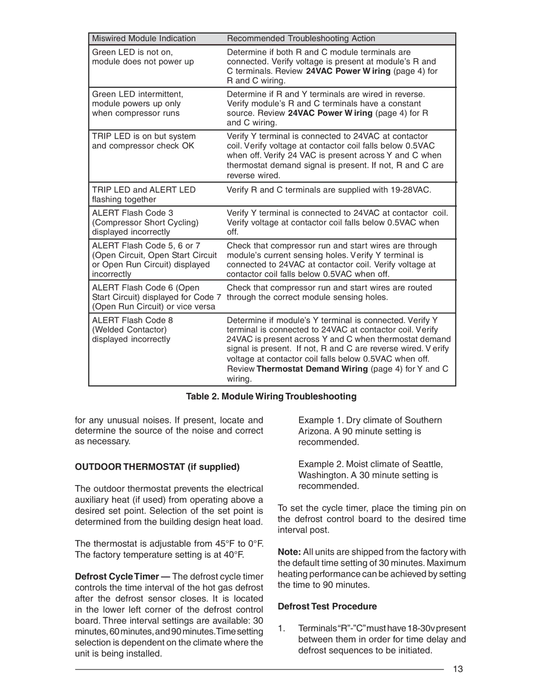 Nordyne R-410A Module Wiring Troubleshooting, Outdoor Thermostat if supplied, Defrost Test Procedure 