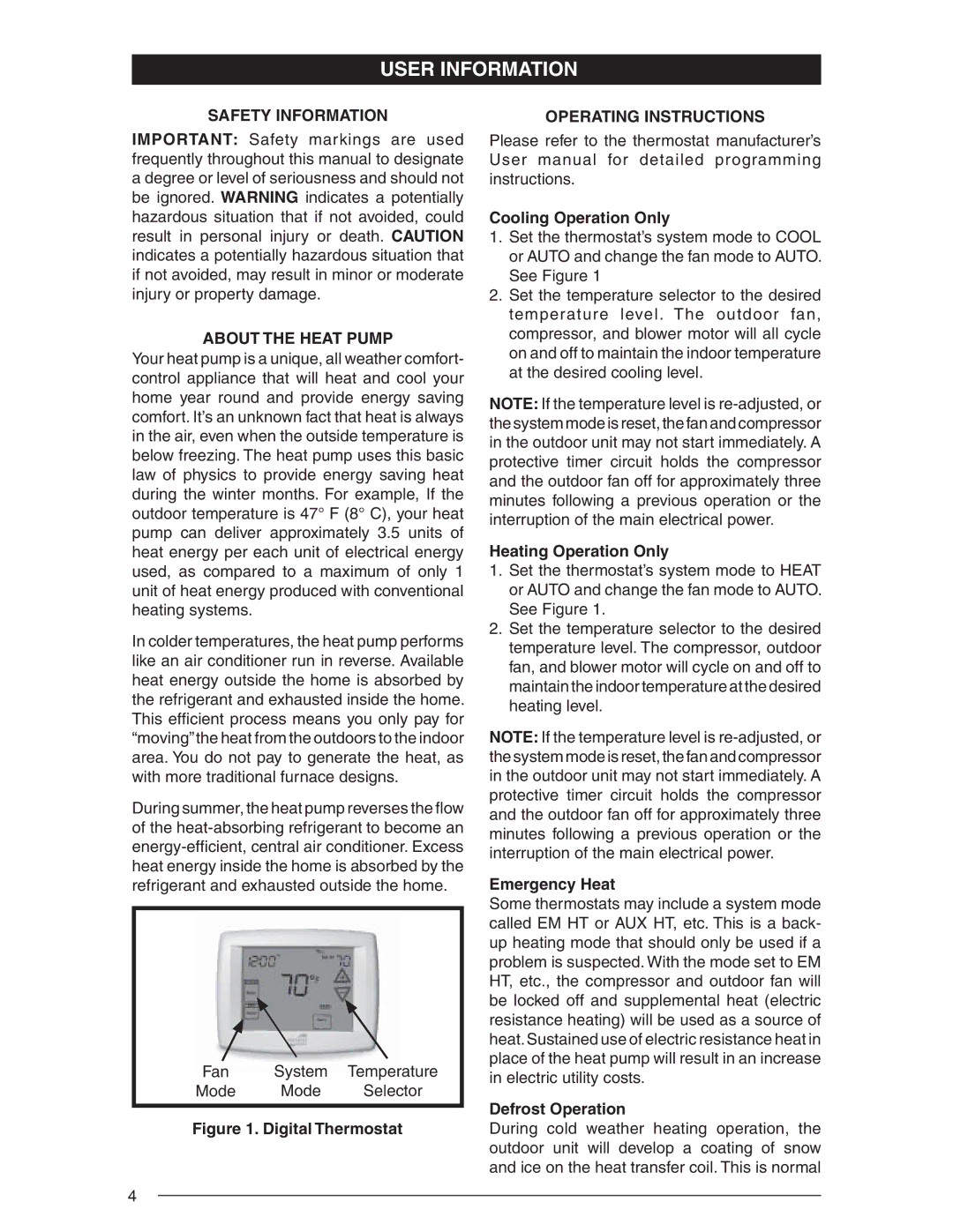 Nordyne R-410A user manual Safety Information, About the Heat Pump, Operating Instructions 