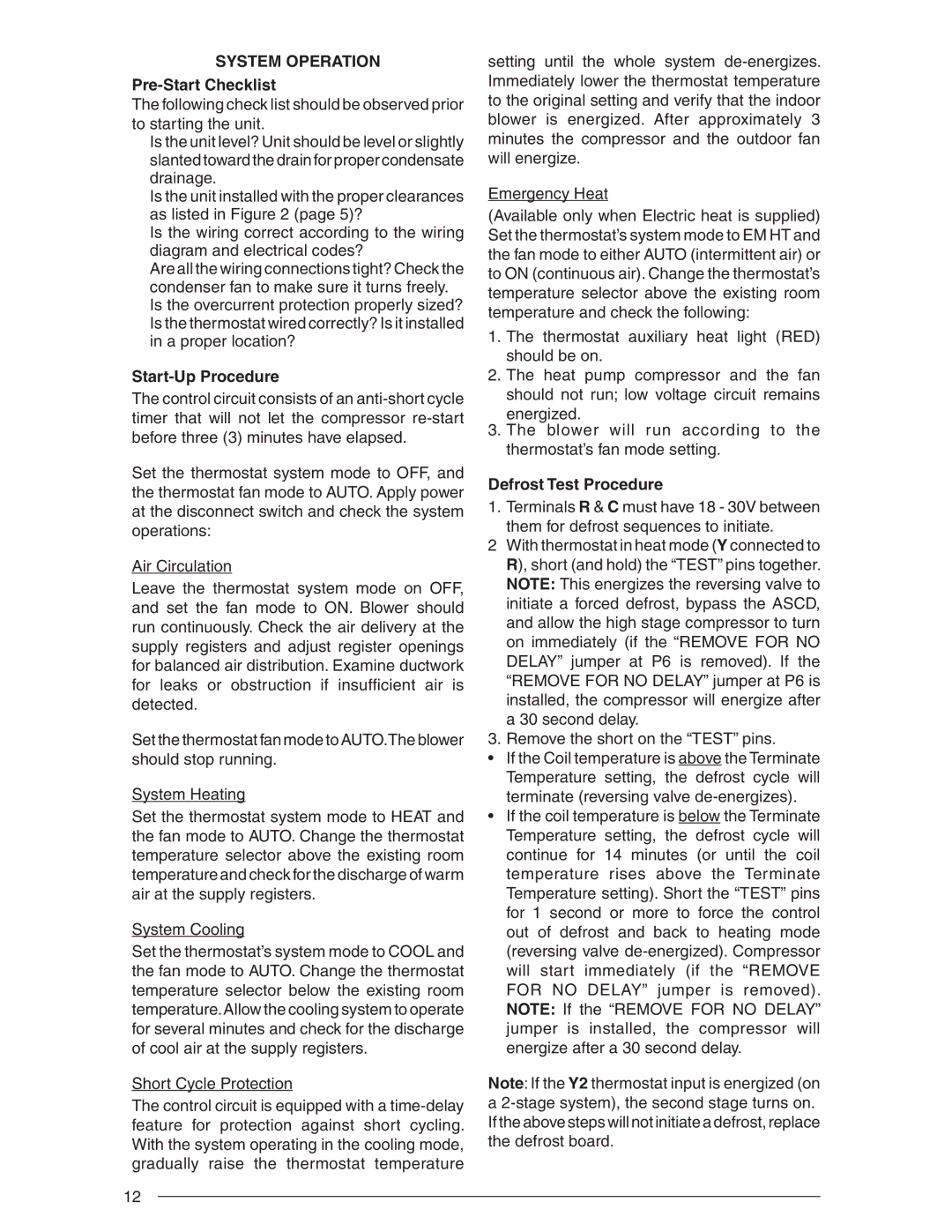 Nordyne R-410A user manual Pre-Start Checklist, Start-Up Procedure, Defrost Test Procedure 