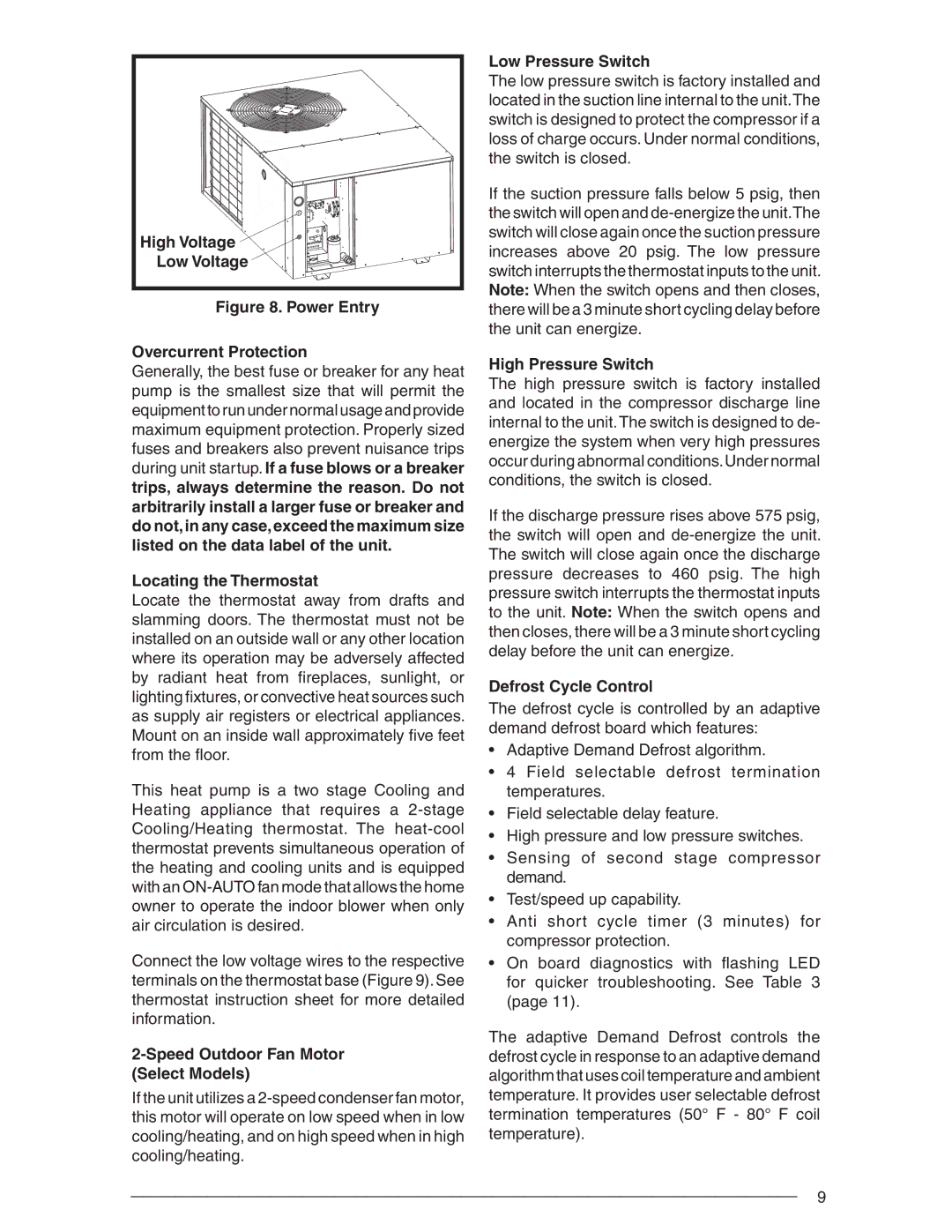 Nordyne R-410A Locating the Thermostat, Speed Outdoor Fan Motor Select Models, Low Pressure Switch, High Pressure Switch 