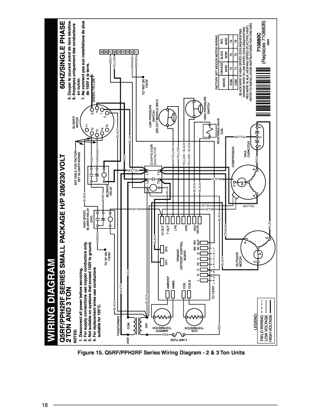 Nordyne R-410A Wiring Diagram, Q5RF/PPH2RF SERIES SMALL PACKAGE H/P 208/230 VOLT, 60HZ/SINGLE PHASE, TON AND 3 TON, Orange 