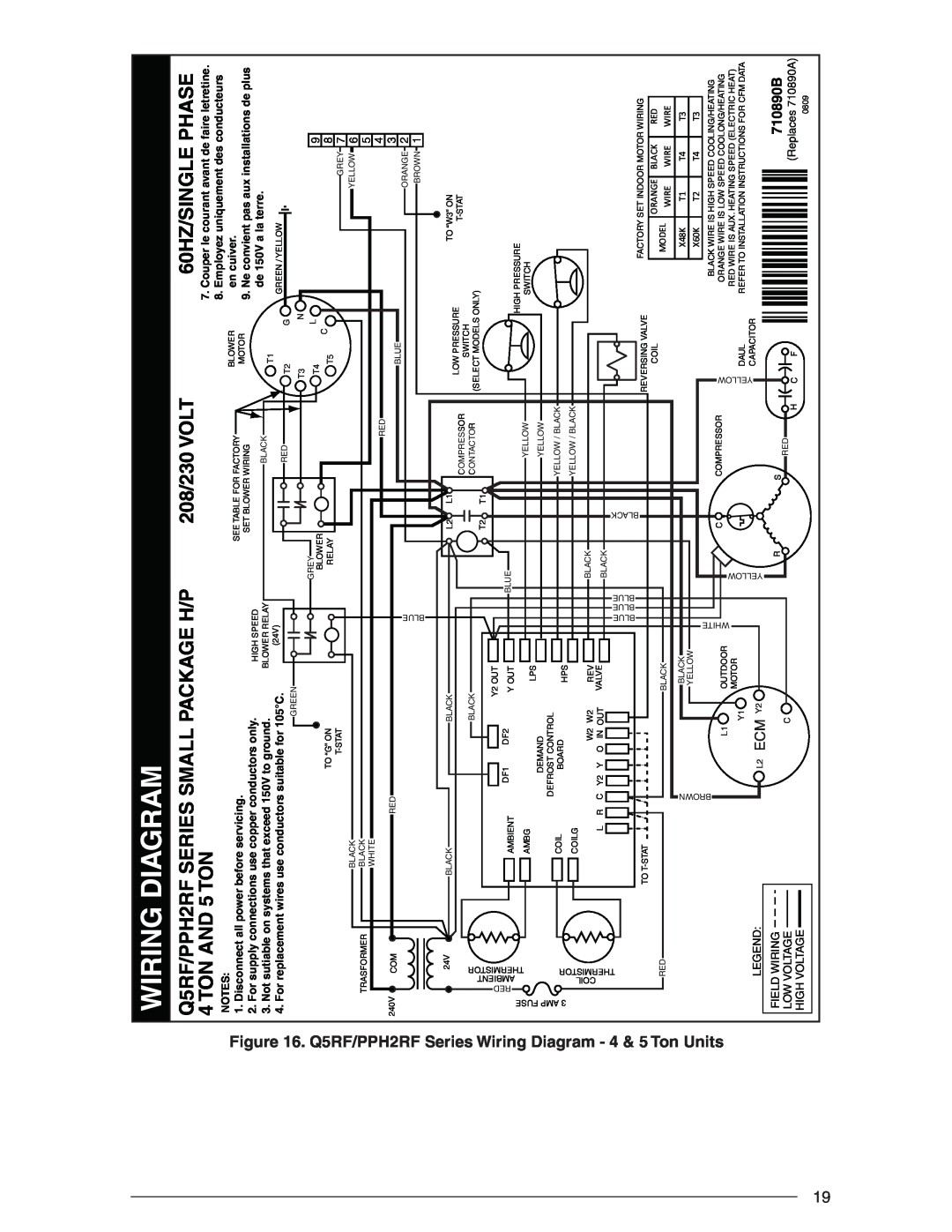 Nordyne R-410A Q5RF/PPH2RF SERIES SMALL PACKAGE H/P, 208/230 VOLT, TON AND 5 TON, Wiring Diagram, 60HZ/SINGLE PHASE 