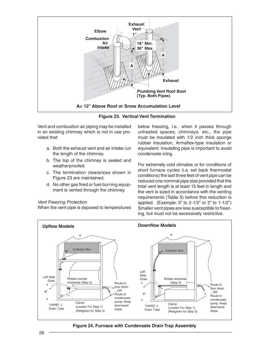 Nordyne RL 90+, RC 92+ = 12 Above Roof or Snow Accumulation Level, Vent Freezing Protection, Upﬂow Models 