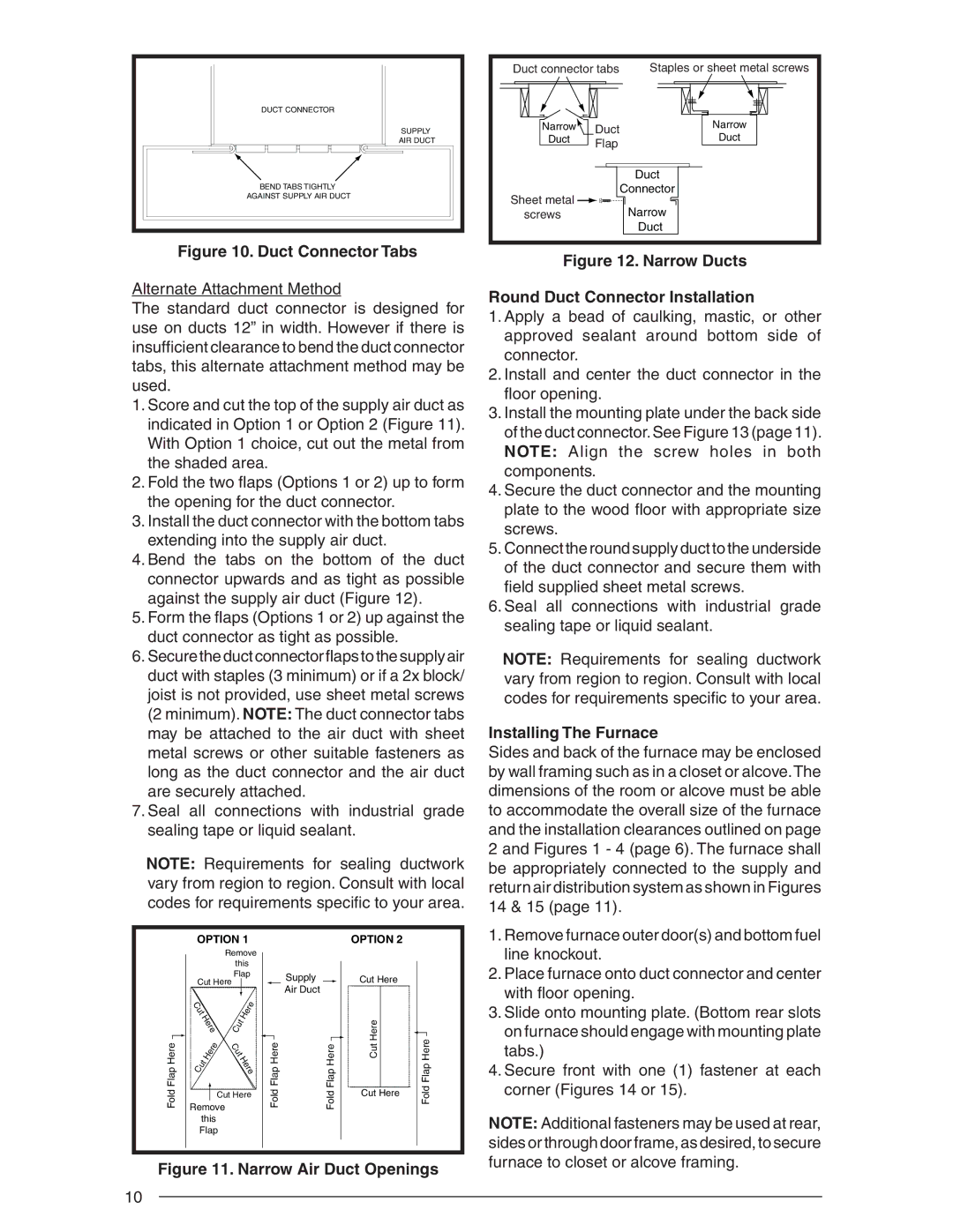 Nordyne SERIES M1B, AND M5S installation instructions Duct Connector Tabs, Installing The Furnace 