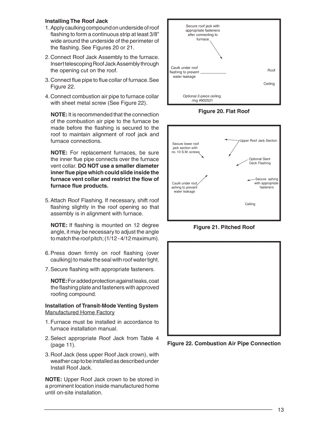 Nordyne AND M5S, SERIES M1B Installing The Roof Jack, Connect ﬂ ue pipe to ﬂ ue collar of furnace. See Figure 