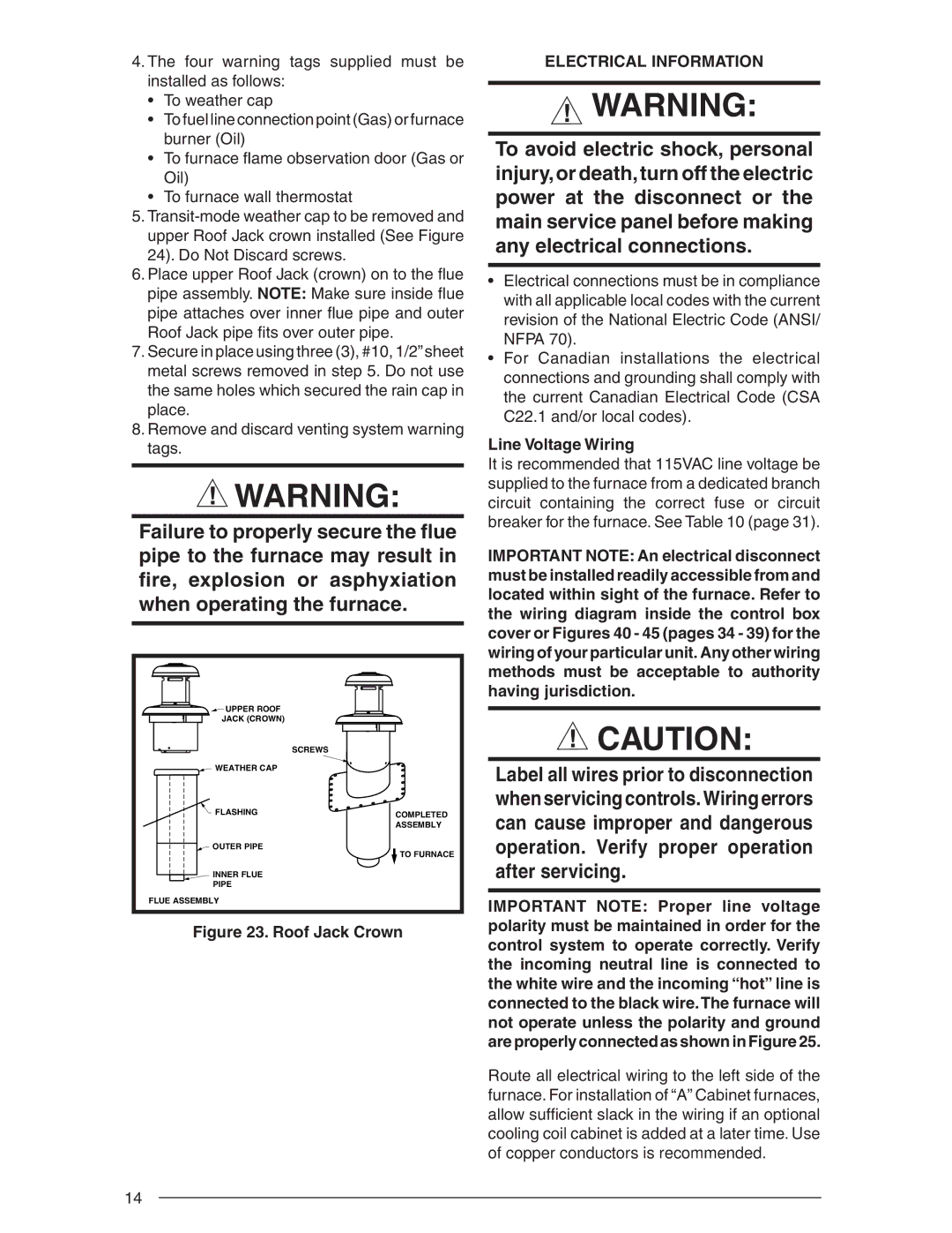 Nordyne SERIES M1B, AND M5S installation instructions Electrical Information, Line Voltage Wiring 