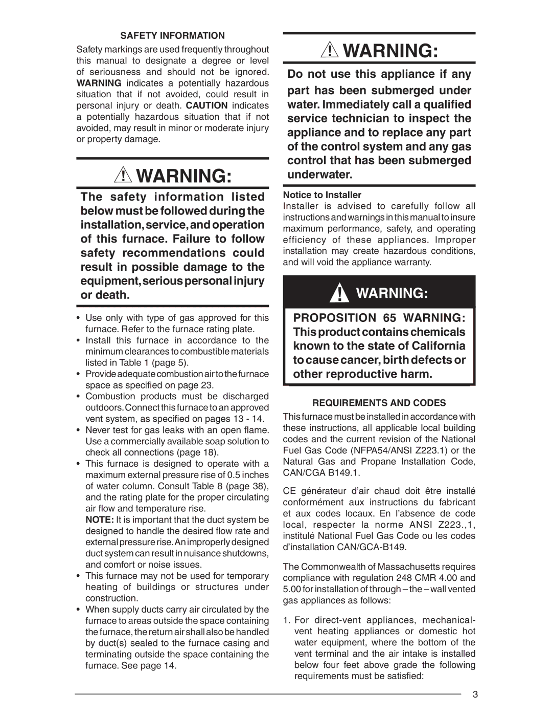 Nordyne AND M5S, SERIES M1B installation instructions Safety Information, Requirements and Codes 