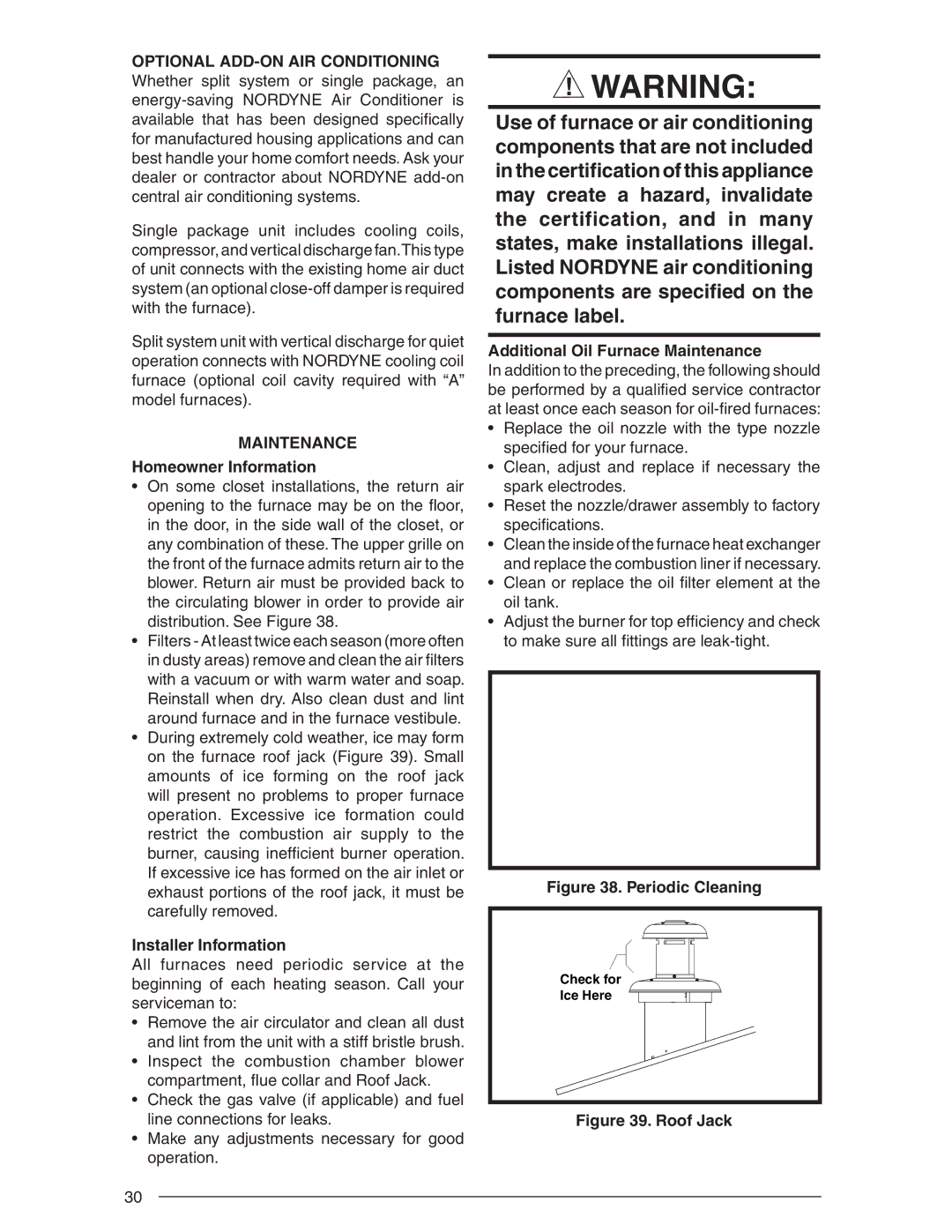 Nordyne SERIES M1B, AND M5S Homeowner Information, Installer Information, Additional Oil Furnace Maintenance 