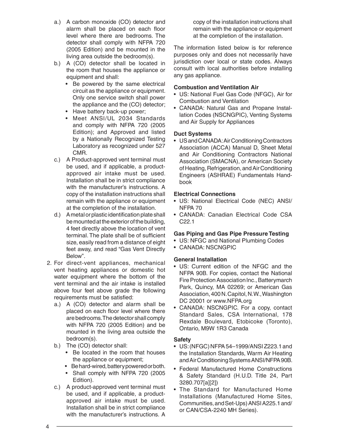 Nordyne SERIES M1B Combustion and Ventilation Air, Duct Systems, Electrical Connections, General Installation, Safety 