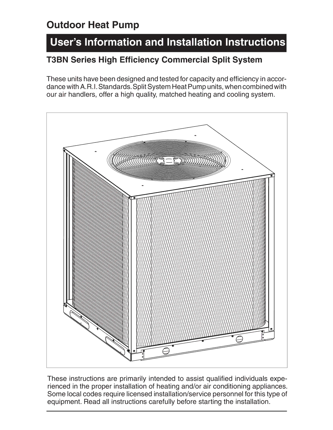 Nordyne T3BN installation instructions User’s Information and Installation Instructions 