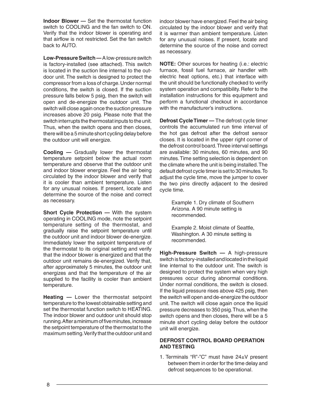 Nordyne T3BN installation instructions Defrost Control Board Operation and Testing 