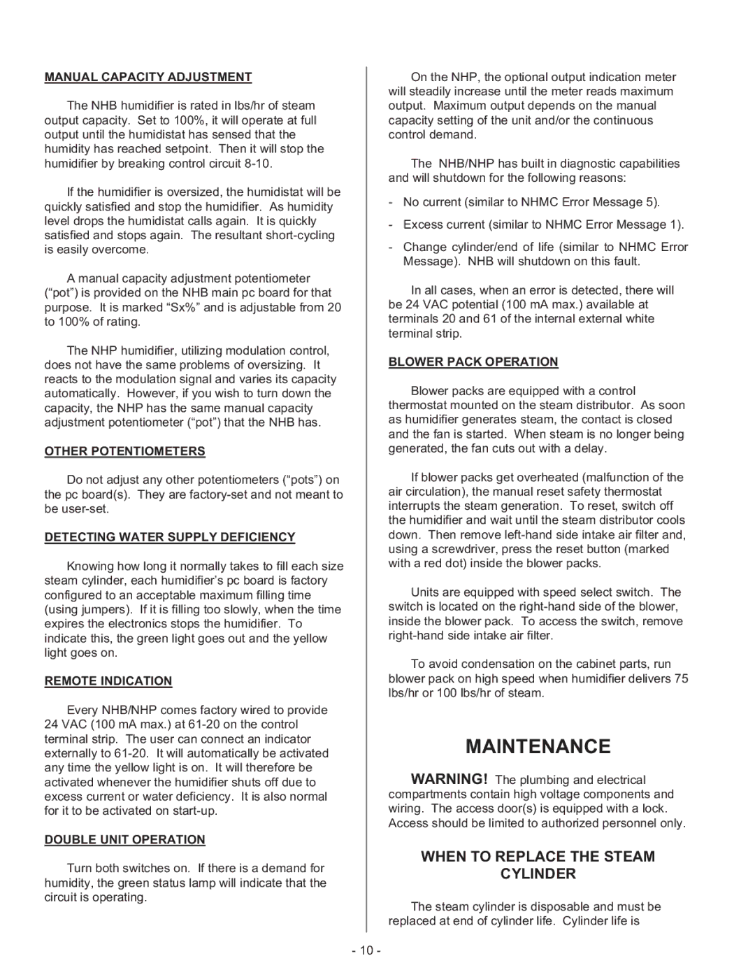 Nortec 132-3091 manual When to Replace the Steam Cylinder, Manual Capacity Adjustment, Other Potentiometers 