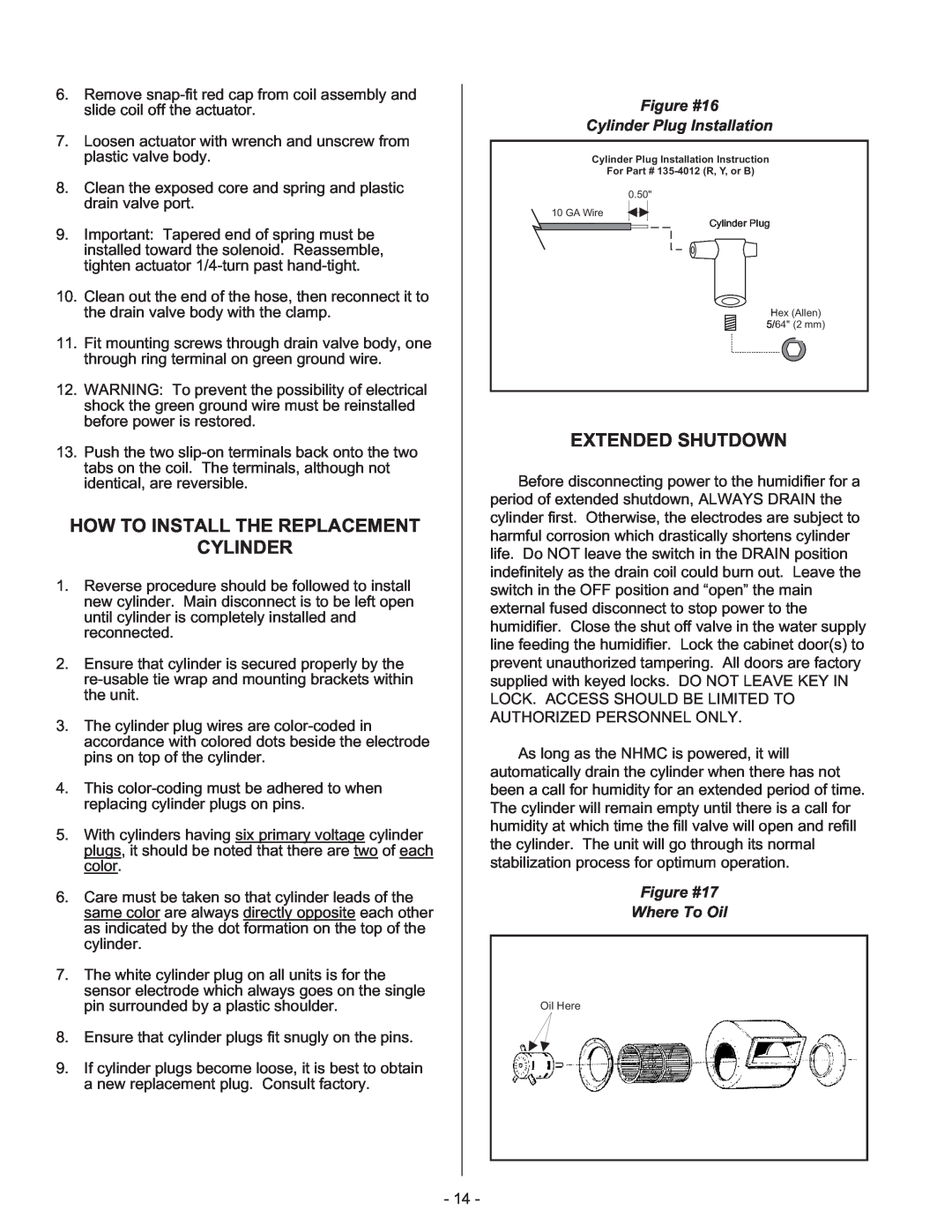 Nortec 132-3091 manual How To Install The Replacement Cylinder, Extended Shutdown, Figure #16 Cylinder Plug Installation 