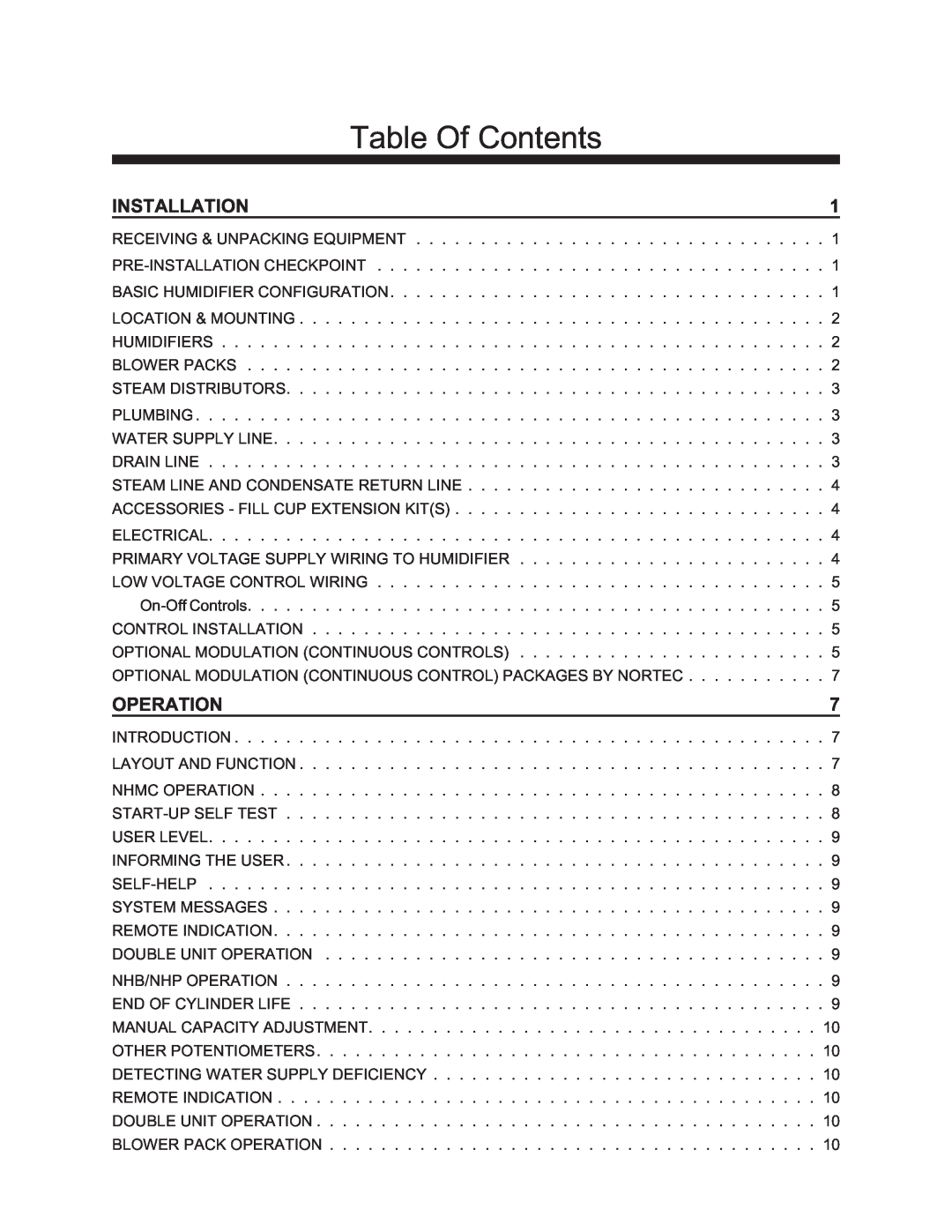 Nortec 132-3091 manual Table Of Contents, Installation, Operation 