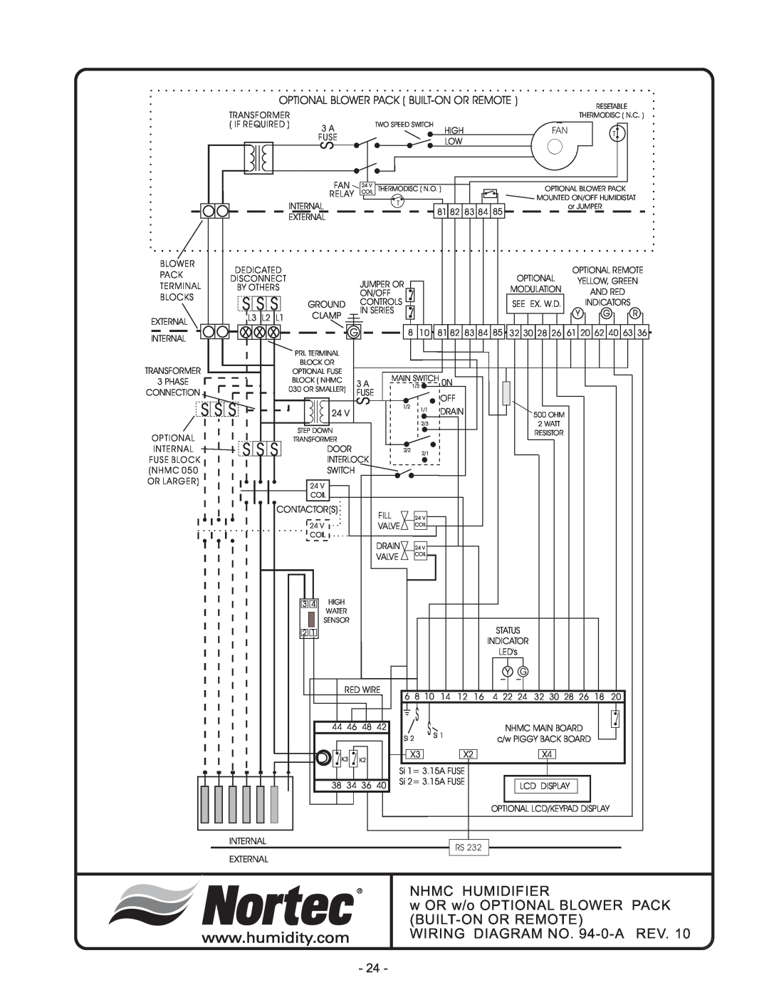 Nortec 132-3091 S S S, Nhmc Humidifier, w OR w/o OPTIONAL BLOWER PACK BUILT-ONOR REMOTE, WIRING DIAGRAM NO. 94-0-AREV 