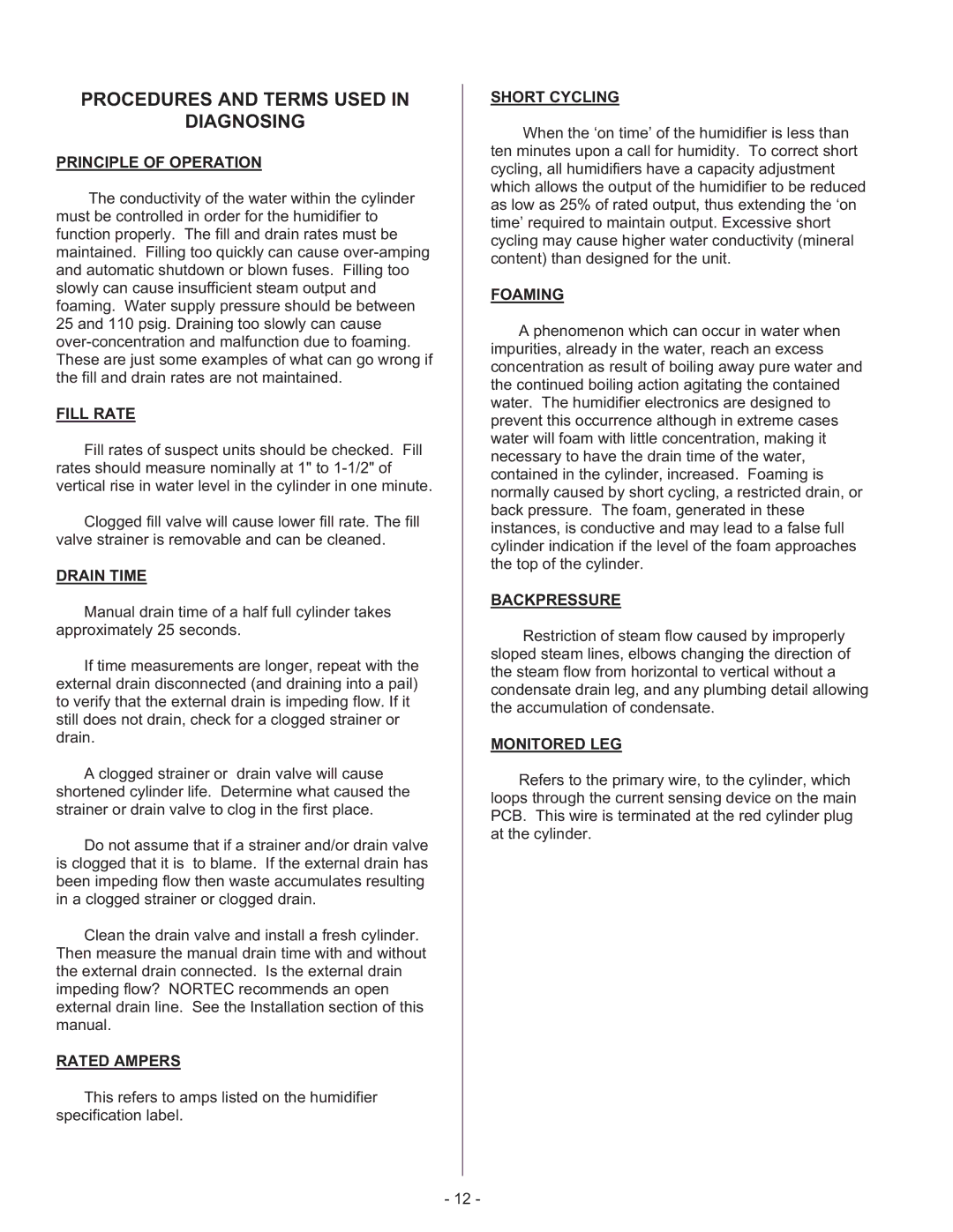 Nortec 1505691-B manual Procedures and Terms Used Diagnosing 