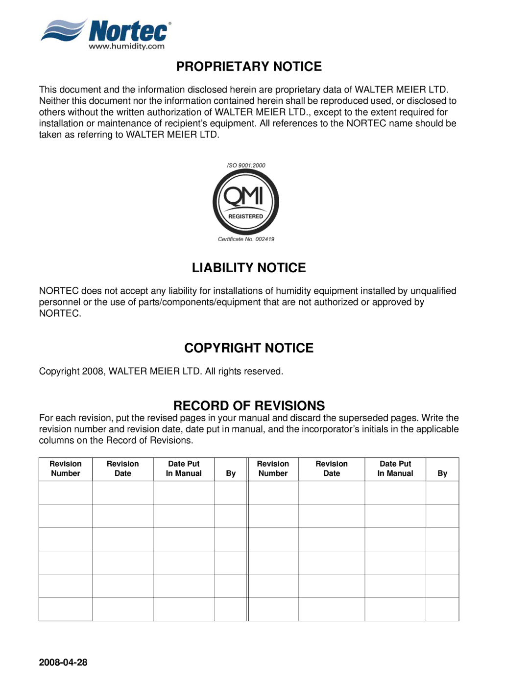 Nortec 380V installation manual Proprietary Notice Liability Notice 