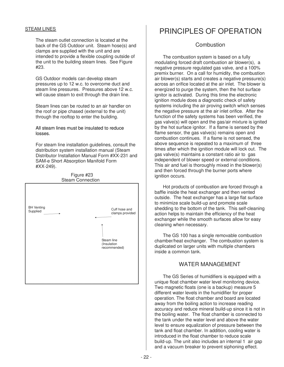 Nortec Industries GS Series manual Combustion, Water Management, Steam Lines 