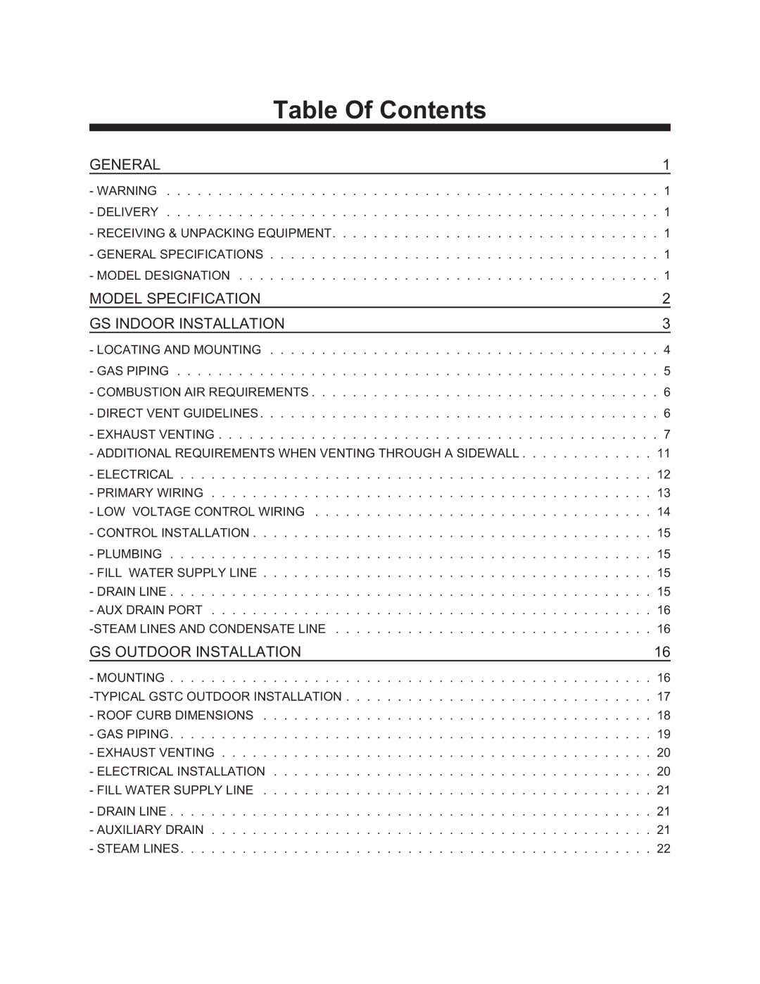 Nortec Industries GS Series manual Table Of Contents 