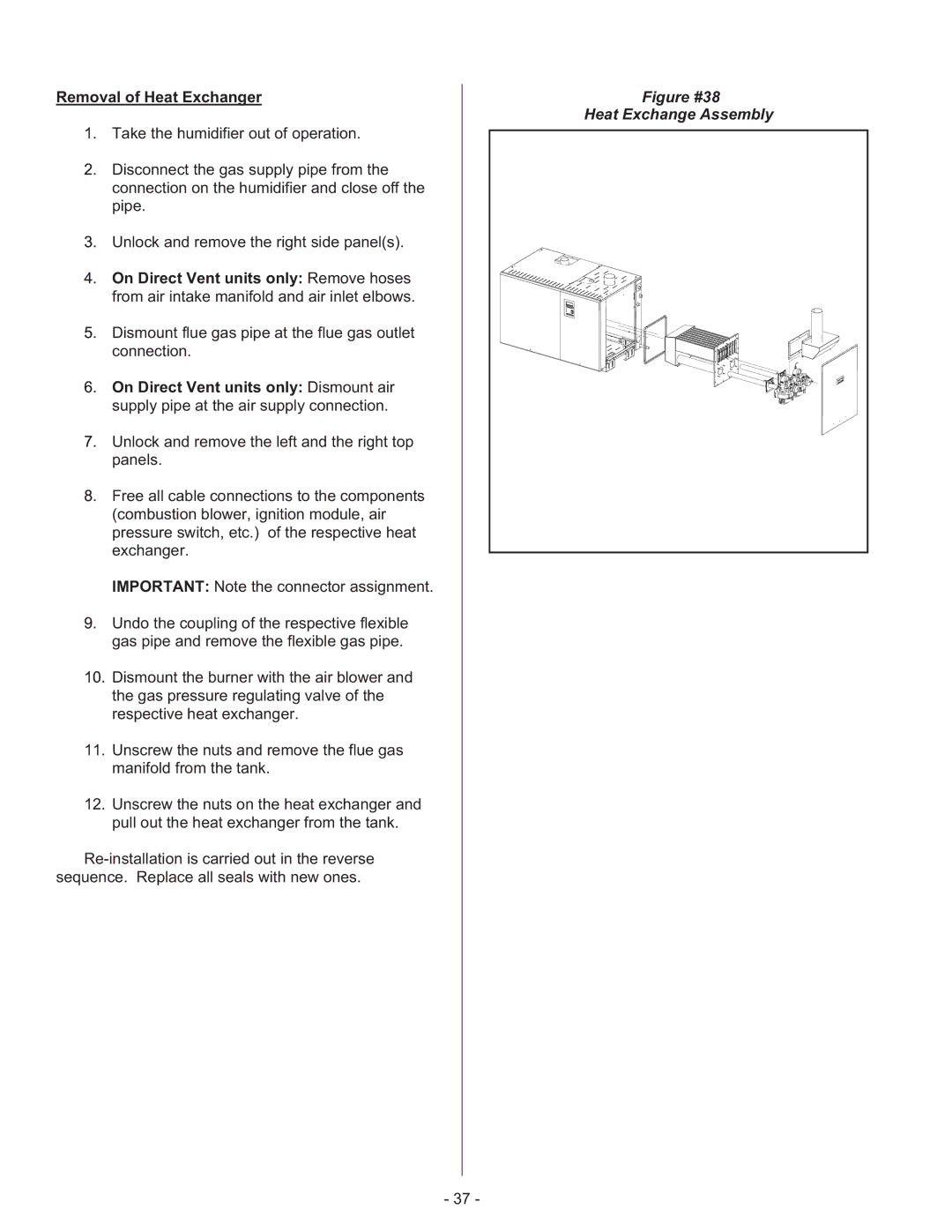 Nortec Industries GS Series manual Removal of Heat Exchanger, Figure #38 Heat Exchange Assembly 