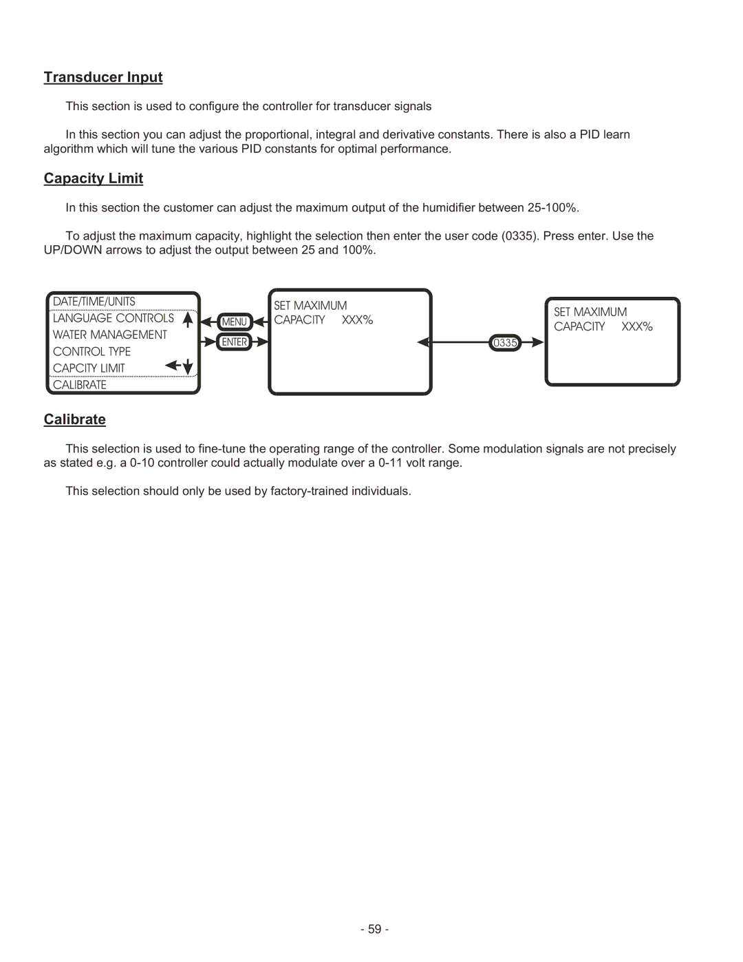 Nortec Industries GS Series manual Transducer Input, Capacity Limit, Calibrate 