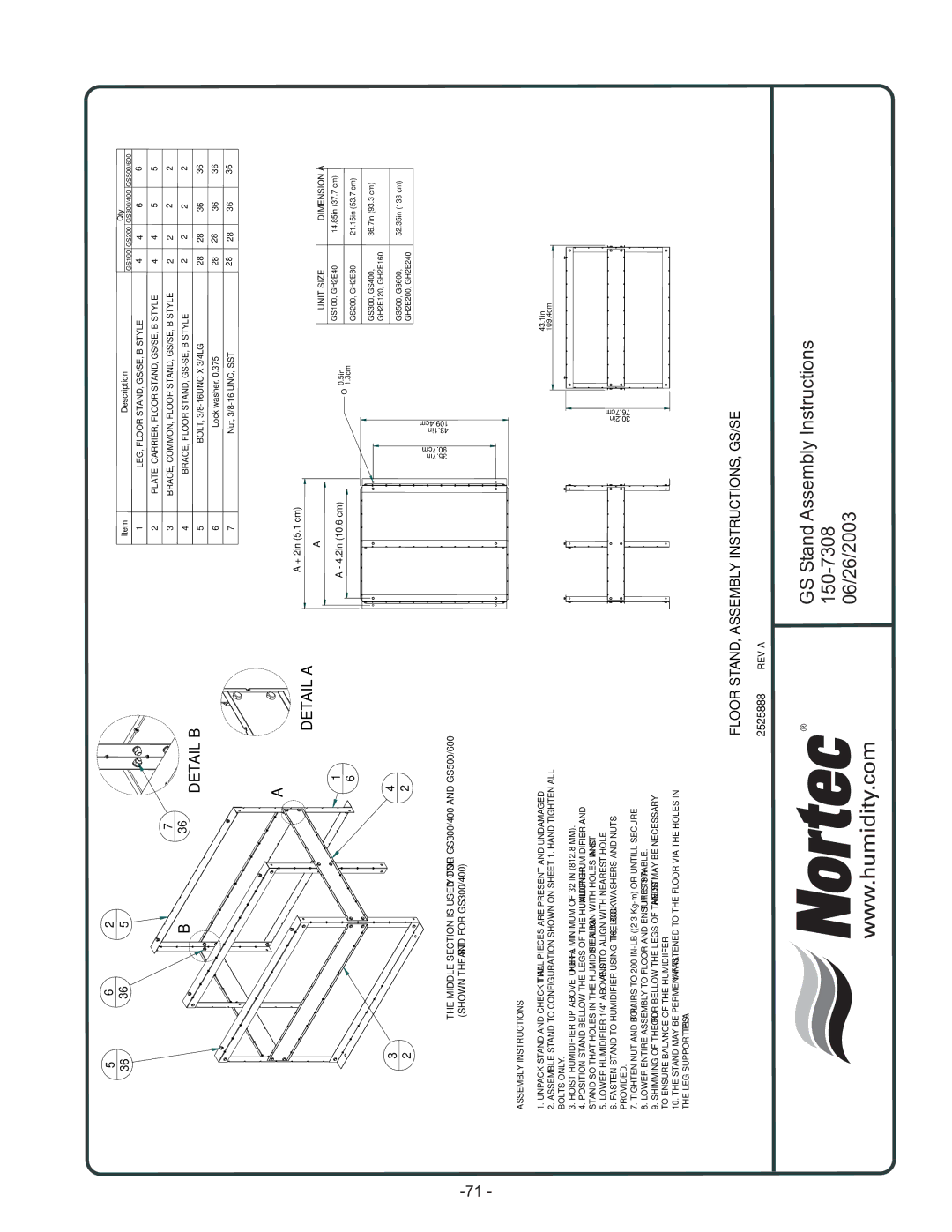 Nortec Industries GS Series manual InstructionsAssembly 