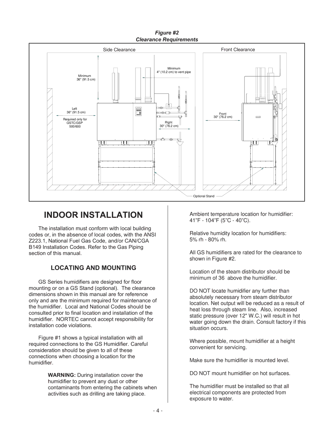 Nortec Industries GS Series manual Locating and Mounting, Side Clearance 