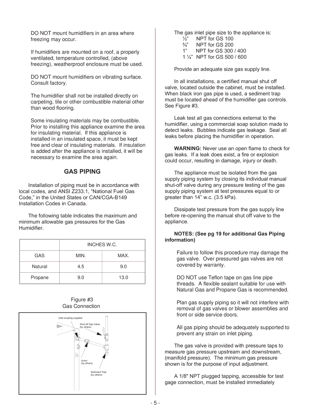 Nortec Industries GS Series manual GAS Piping, Gas 