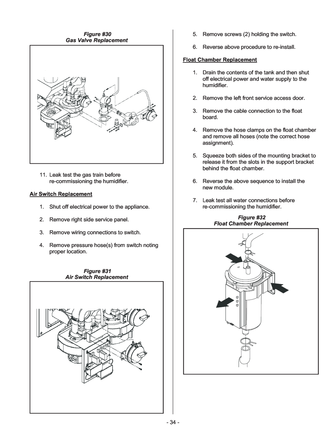 Nortec Industries GS Series manual Figure #30 Gas Valve Replacement, Figure #31 Air Switch Replacement 