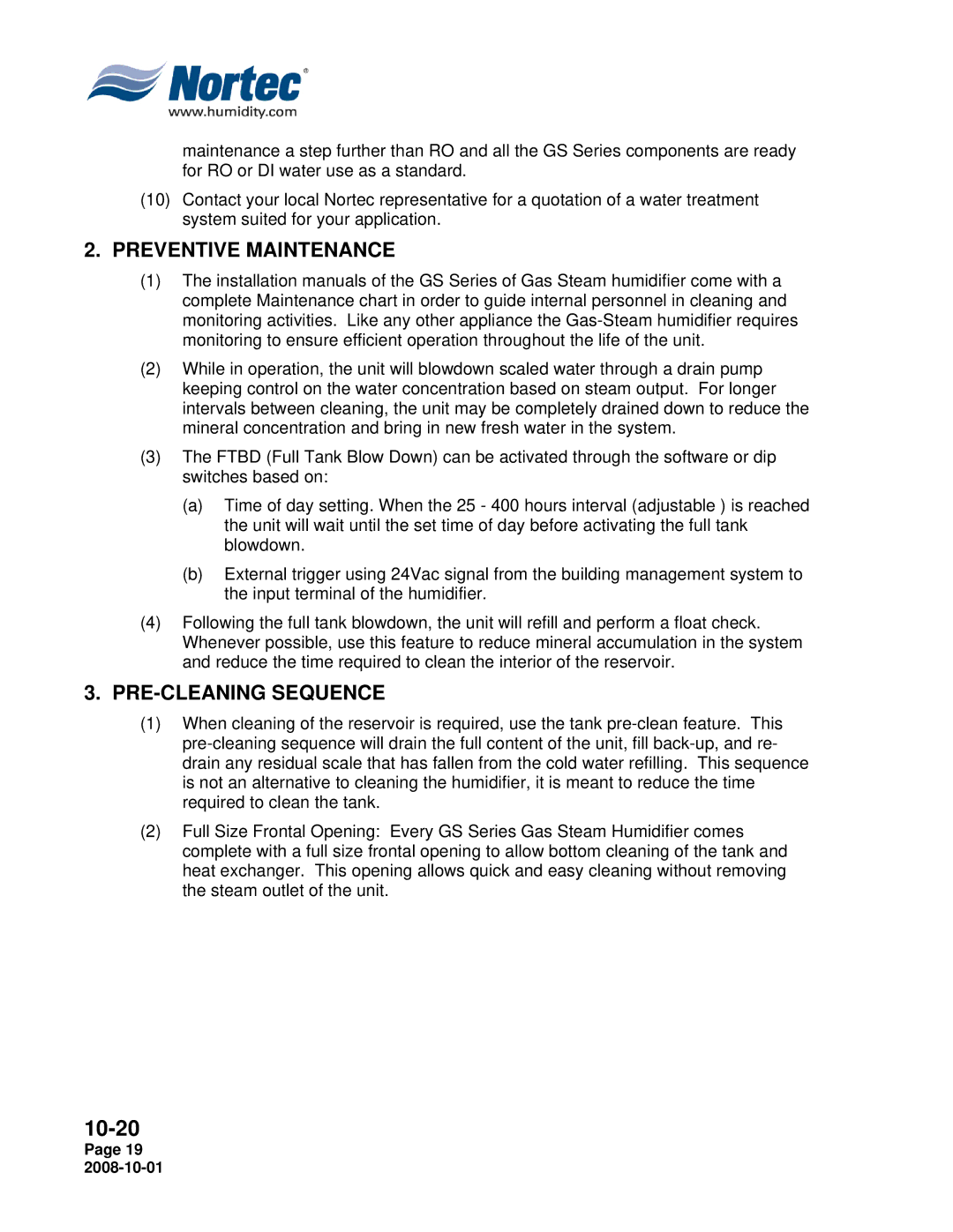 Nortec Industries GSP Indoor, GSTC Outdoor, GSTC Indoor manual Preventive Maintenance, PRE-CLEANING Sequence 