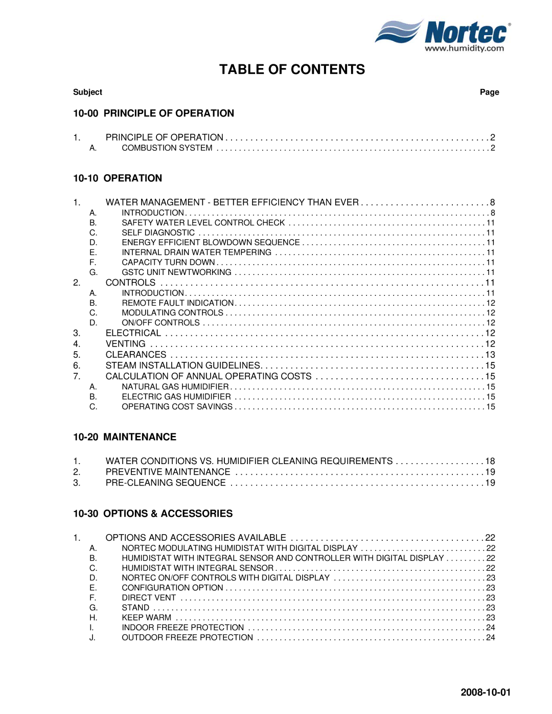 Nortec Industries GSTC Outdoor, GSTC Indoor, GSP Indoor manual Table of Contents 