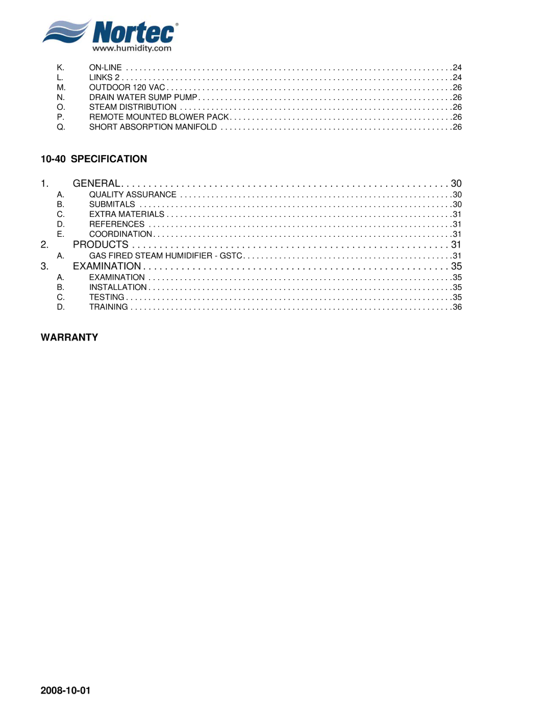 Nortec Industries GSTC Indoor, GSTC Outdoor, GSP Indoor manual Warranty 