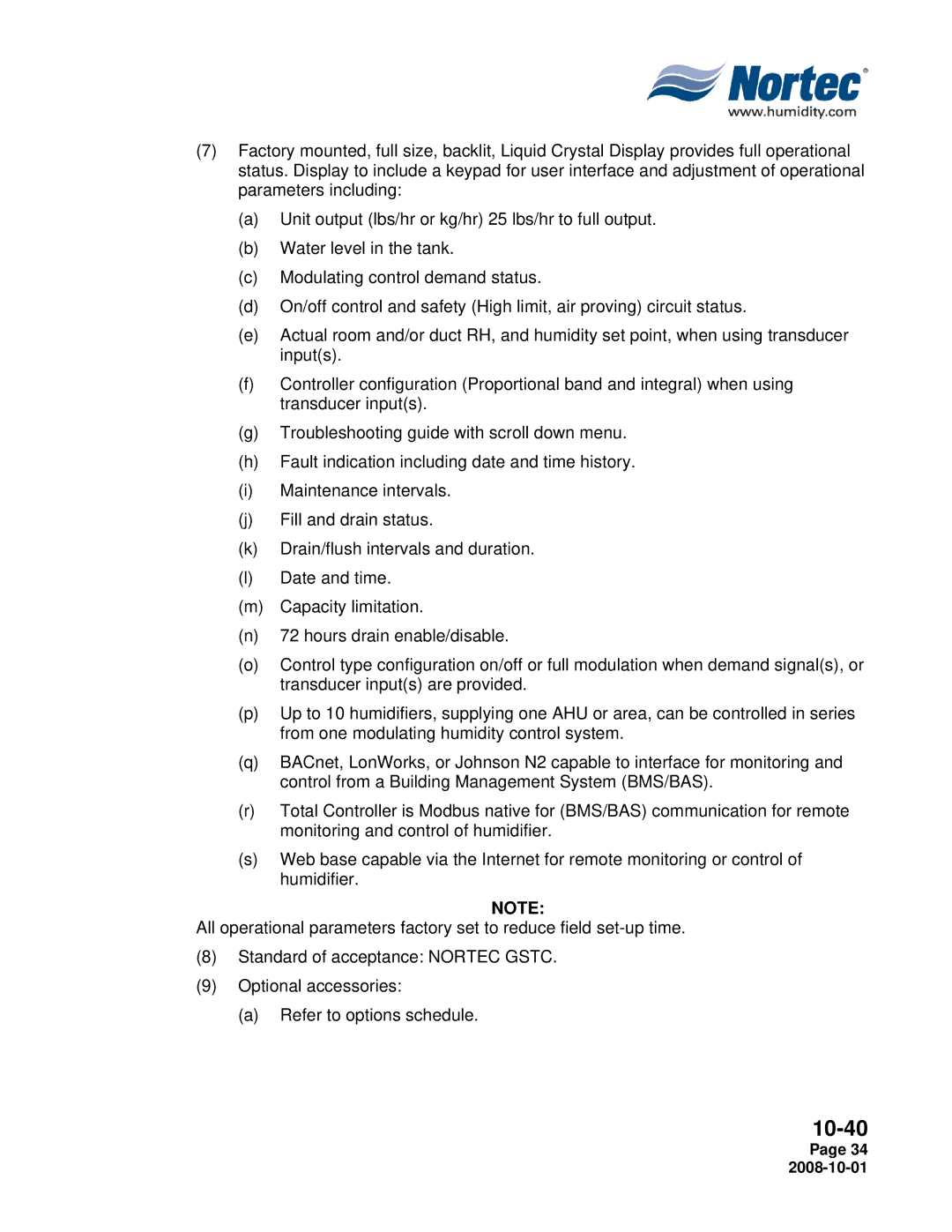 Nortec Industries GSP Indoor, GSTC Outdoor, GSTC Indoor manual 10-40 