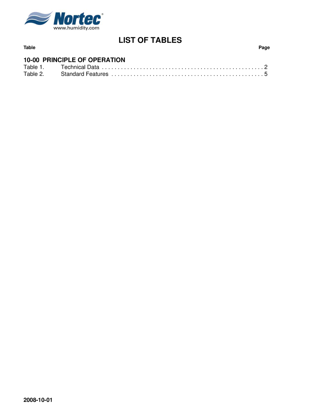 Nortec Industries GSTC Outdoor, GSTC Indoor, GSP Indoor manual List of Tables 