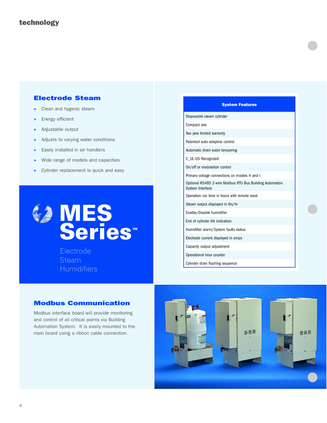 Nortec Industries MES Series manual Technology, Electrode Steam, Modbus Communication 