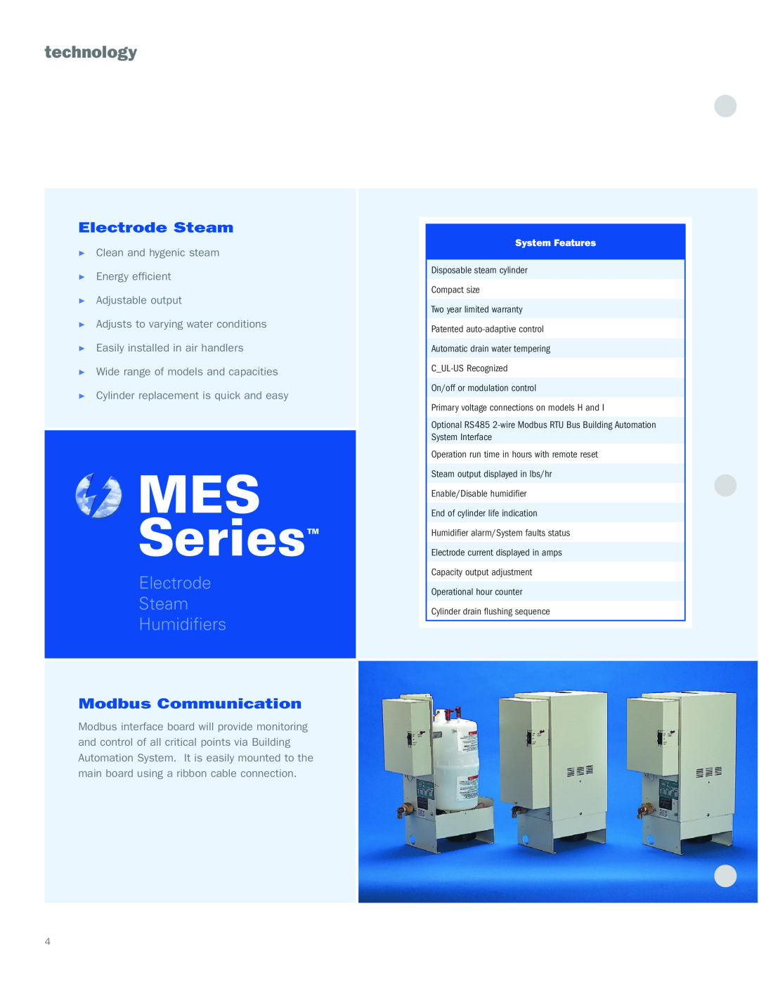 Nortec Industries MES Series manual technology, Electrode Steam, Modbus Communication, Humidifiers, Clean and hygenic steam 