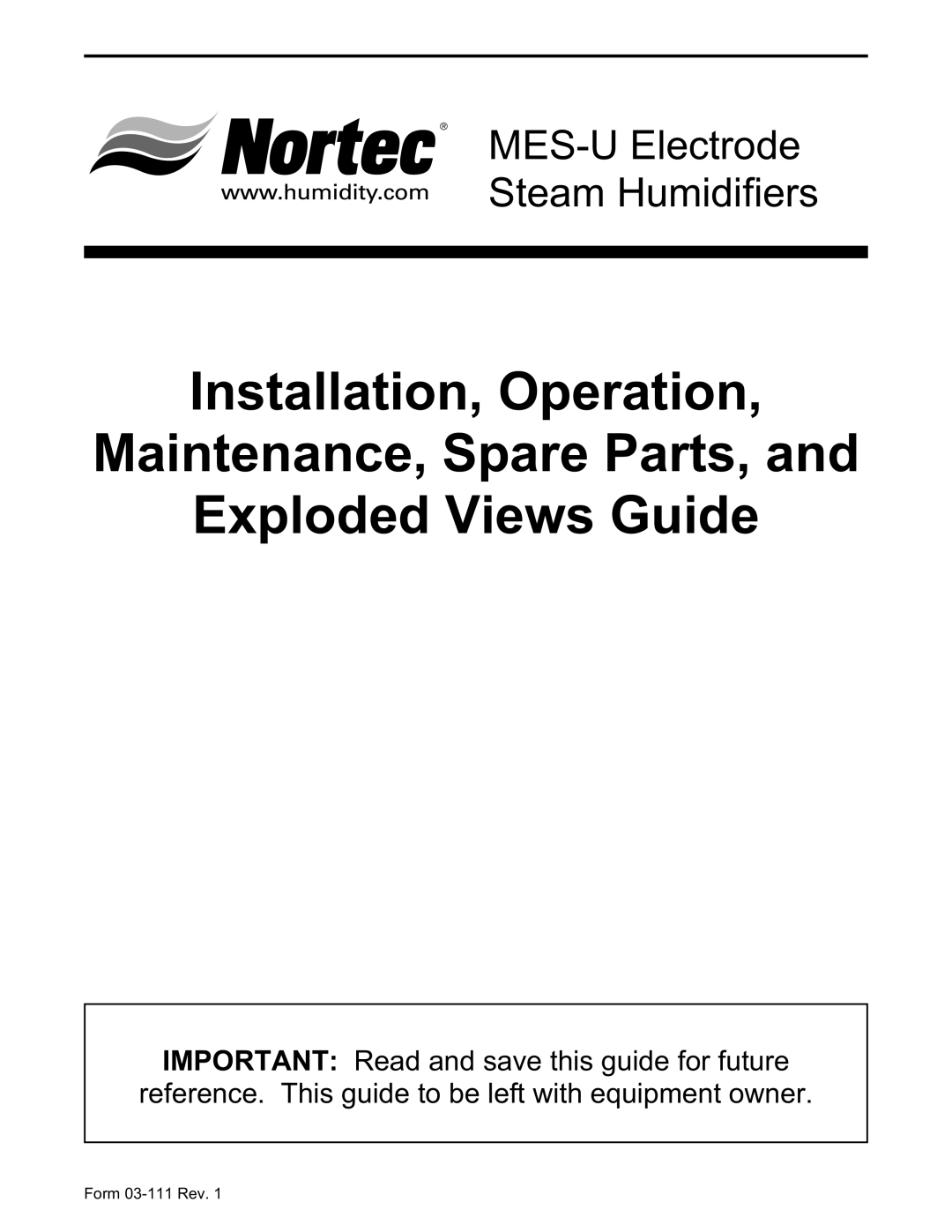 Nortec Industries manual MES-U Electrode Steam Humidifiers 